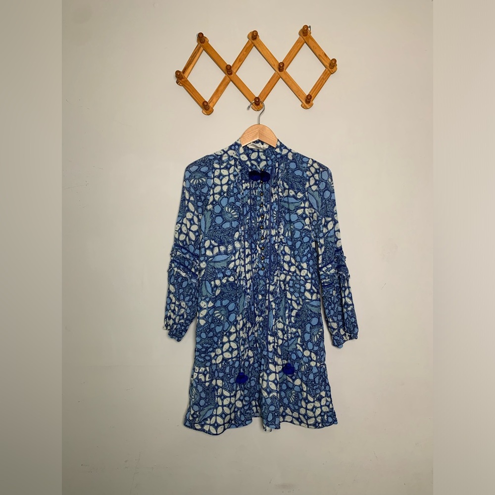 Women’s Figue Blue/White Botanical Print Zellie MiniDress SZ XS